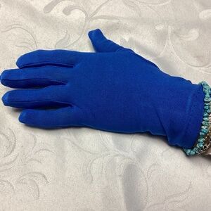 Vintage Womens COBALT.  Blue Nylon Stretch Formal Gloves see measurements 💙💙💙